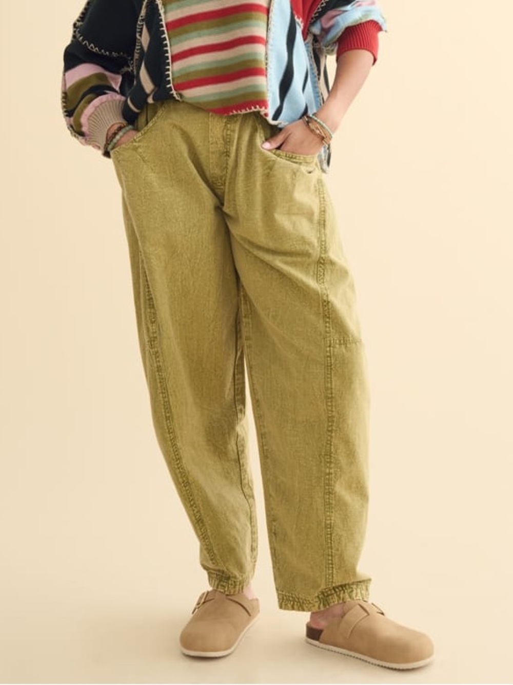 Earthbound Green Stone Wash Wide Leg Pants